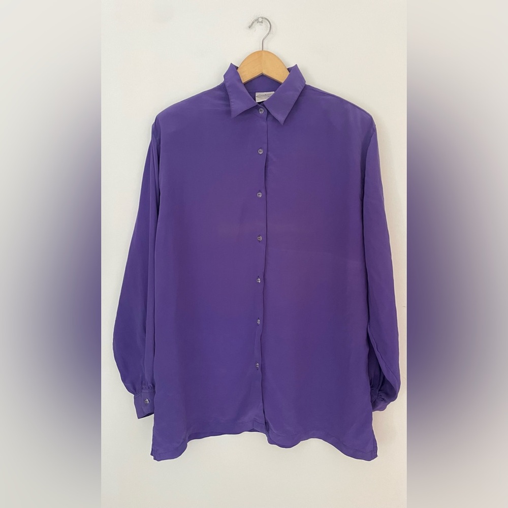 Vintage 90's Cristina 100% Silk Shirt  Oversized  Top Purple Button-Up Shirt